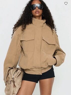 Princess Polly Double Life Funnel Next Cargo Jacket Beige S/M Size